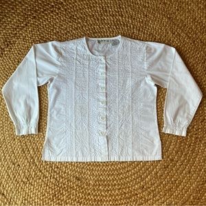 Orvis 100% Cotton Embroidered Button-down long-sleeve blouse, white, small